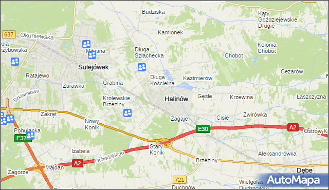 mapa Halinów powiat miński, Halinów powiat miński na mapie Targeo