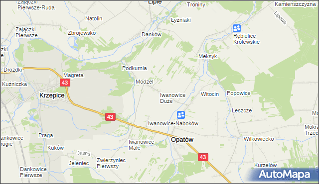 mapa Iwanowice Duże, Iwanowice Duże na mapie Targeo