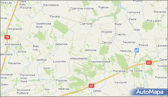 mapa Jabłonów gmina Policzna, Jabłonów gmina Policzna na mapie Targeo
