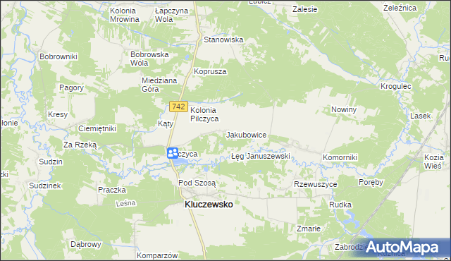 mapa Jakubowice gmina Kluczewsko, Jakubowice gmina Kluczewsko na mapie Targeo