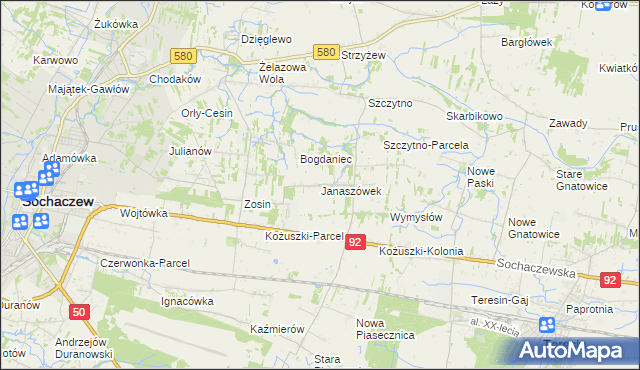 mapa Janaszówek, Janaszówek na mapie Targeo