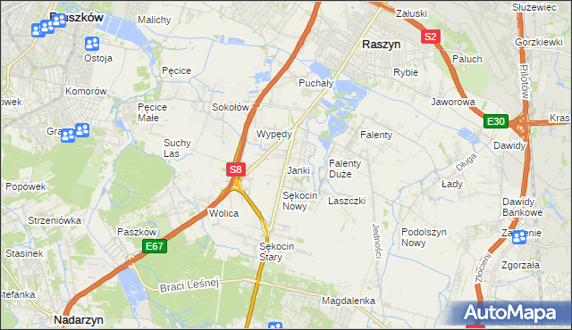 mapa Janki gmina Raszyn, Janki gmina Raszyn na mapie Targeo
