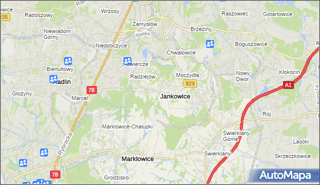 mapa Jankowice gmina Świerklany, Jankowice gmina Świerklany na mapie Targeo