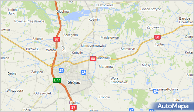 mapa Janówek gmina Grójec, Janówek gmina Grójec na mapie Targeo