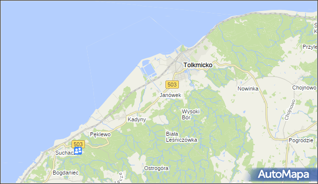 mapa Janówek gmina Tolkmicko, Janówek gmina Tolkmicko na mapie Targeo