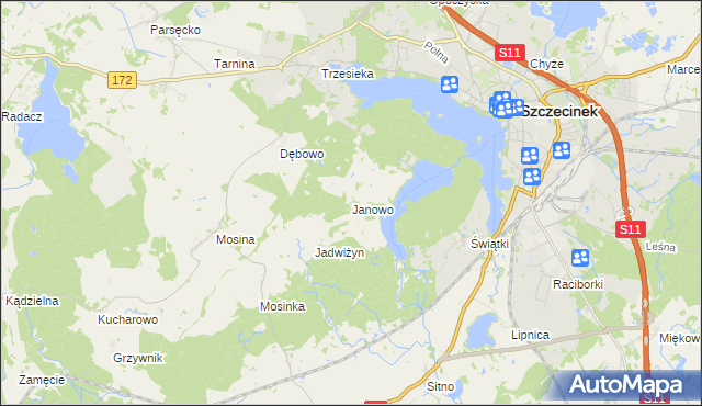 mapa Janowo gmina Szczecinek, Janowo gmina Szczecinek na mapie Targeo