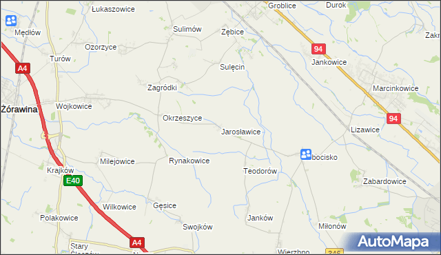 mapa Jarosławice gmina Żórawina, Jarosławice gmina Żórawina na mapie Targeo