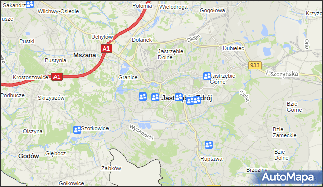 mapa Jastrzębie-Zdrój, Jastrzębie-Zdrój na mapie Targeo