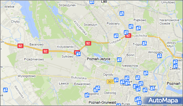 mapa Jeżyce gmina Poznań, Jeżyce gmina Poznań na mapie Targeo