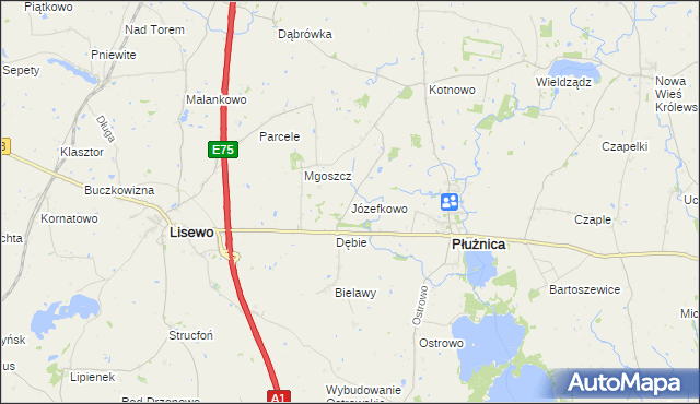 mapa Józefkowo gmina Płużnica, Józefkowo gmina Płużnica na mapie Targeo