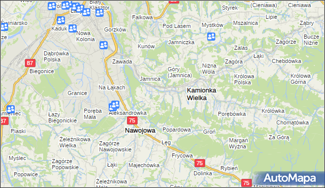 mapa Kamionka Mała gmina Kamionka Wielka, Kamionka Mała gmina Kamionka Wielka na mapie Targeo