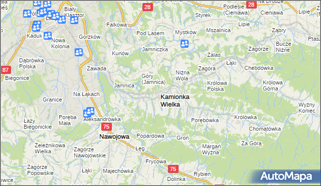 mapa Kamionka Wielka, Kamionka Wielka na mapie Targeo