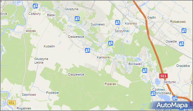 mapa Kamionki gmina Kórnik, Kamionki gmina Kórnik na mapie Targeo