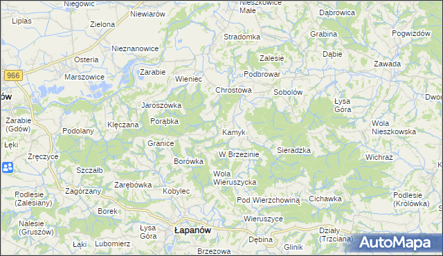 mapa Kamyk gmina Łapanów, Kamyk gmina Łapanów na mapie Targeo