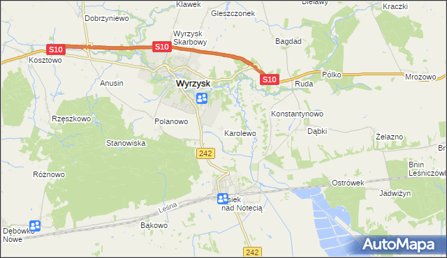 mapa Karolewo gmina Wyrzysk, Karolewo gmina Wyrzysk na mapie Targeo