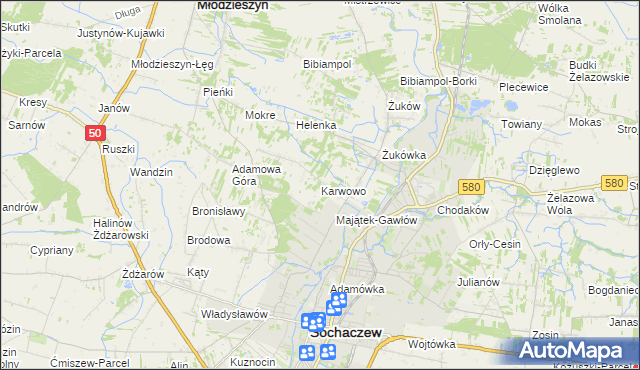 mapa Karwowo gmina Sochaczew, Karwowo gmina Sochaczew na mapie Targeo