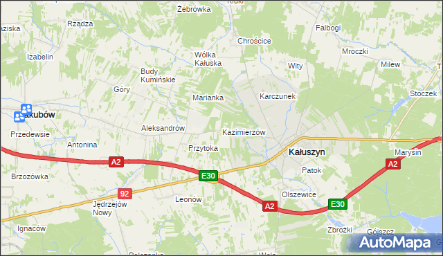 mapa Kazimierzów gmina Kałuszyn, Kazimierzów gmina Kałuszyn na mapie Targeo