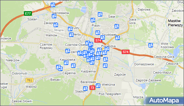 mapa Kielc, Kielce na mapie Targeo