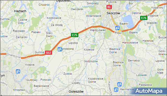 mapa Kisielów gmina Goleszów, Kisielów gmina Goleszów na mapie Targeo