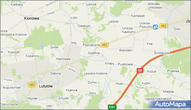 mapa Kluski gmina Lututów, Kluski gmina Lututów na mapie Targeo