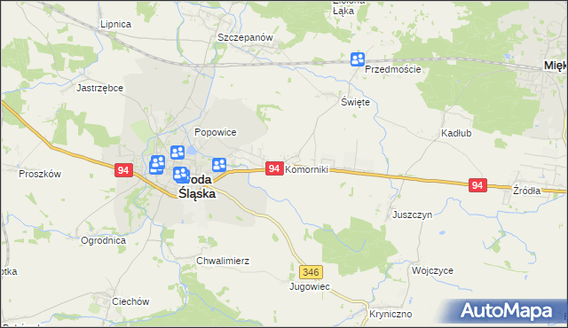 mapa Komorniki gmina Środa Śląska, Komorniki gmina Środa Śląska na mapie Targeo