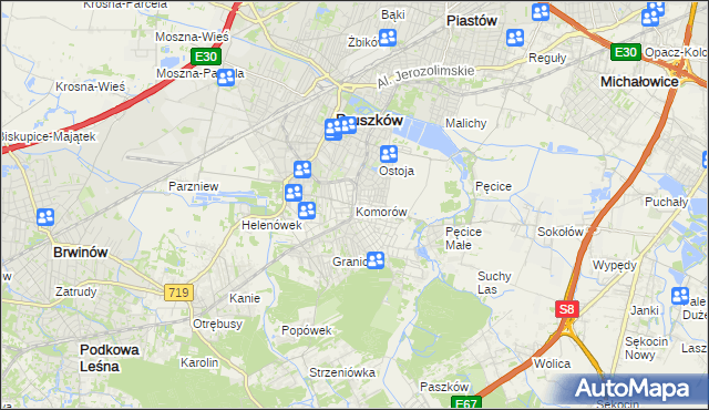 mapa Komorów gmina Michałowice, Komorów gmina Michałowice na mapie Targeo