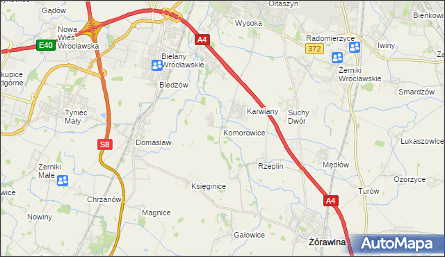 mapa Komorowice gmina Żórawina, Komorowice gmina Żórawina na mapie Targeo