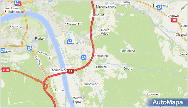 mapa Kopanino gmina Lubicz, Kopanino gmina Lubicz na mapie Targeo