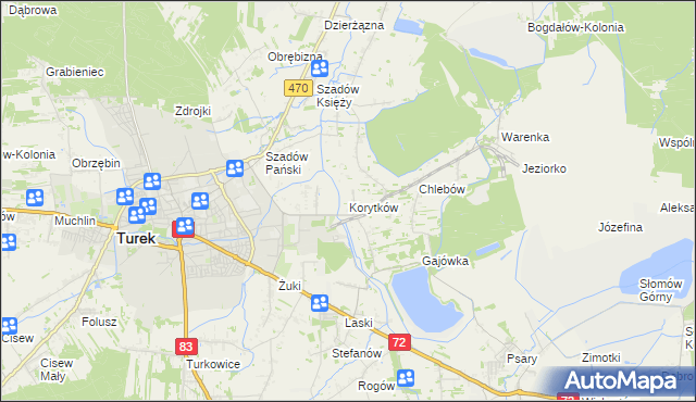 mapa Korytków gmina Turek, Korytków gmina Turek na mapie Targeo