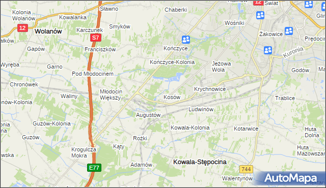 mapa Kosów gmina Kowala, Kosów gmina Kowala na mapie Targeo