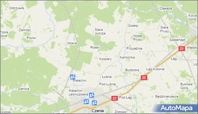 mapa Koszary gmina Czersk, Koszary gmina Czersk na mapie Targeo