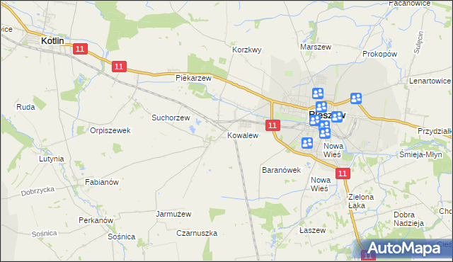 mapa Kowalew gmina Pleszew, Kowalew gmina Pleszew na mapie Targeo