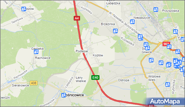 mapa Kozłów gmina Sośnicowice, Kozłów gmina Sośnicowice na mapie Targeo