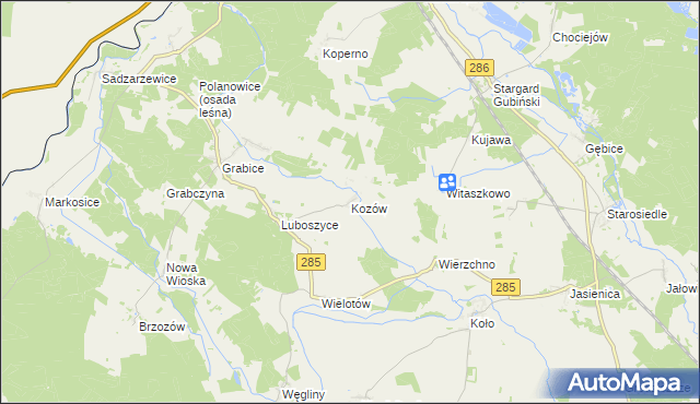 mapa Kozów gmina Gubin, Kozów gmina Gubin na mapie Targeo