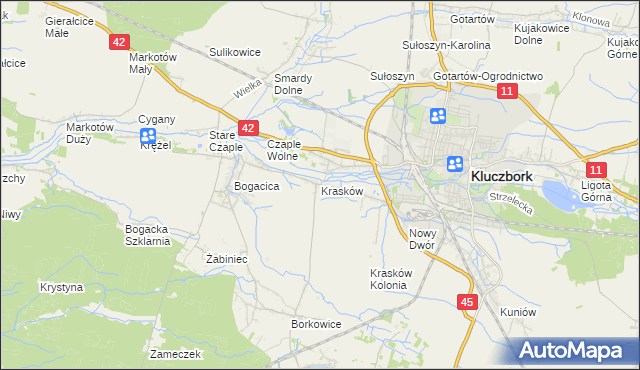 mapa Krasków gmina Kluczbork, Krasków gmina Kluczbork na mapie Targeo