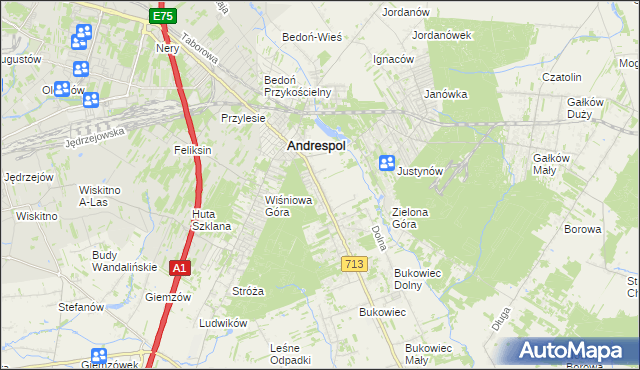 mapa Kraszew gmina Andrespol, Kraszew gmina Andrespol na mapie Targeo