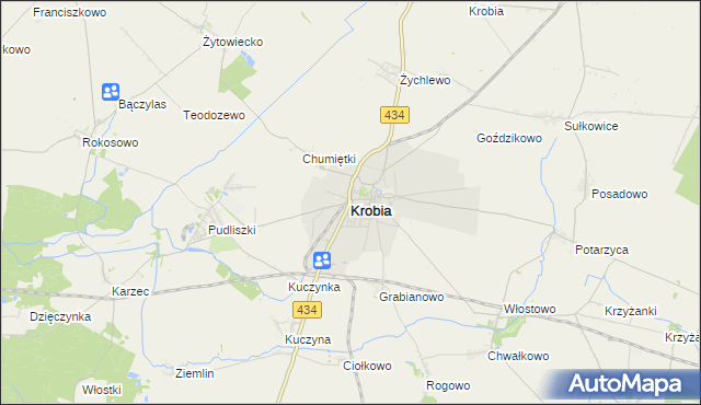 mapa Krobia powiat gostyński, Krobia powiat gostyński na mapie Targeo