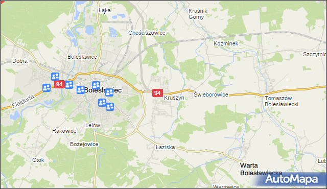 mapa Kruszyn gmina Bolesławiec, Kruszyn gmina Bolesławiec na mapie Targeo