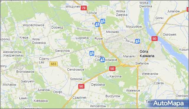 mapa Krzaki Czaplinkowskie, Krzaki Czaplinkowskie na mapie Targeo