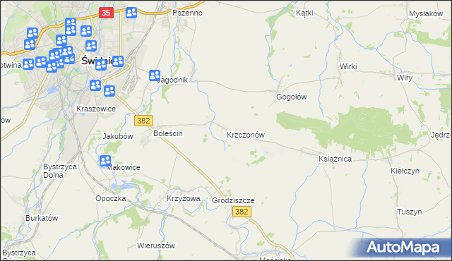 mapa Krzczonów gmina Świdnica, Krzczonów gmina Świdnica na mapie Targeo