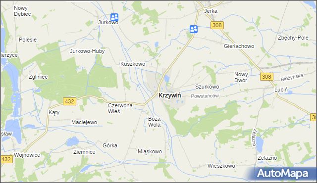 mapa Krzywiń, Krzywiń na mapie Targeo