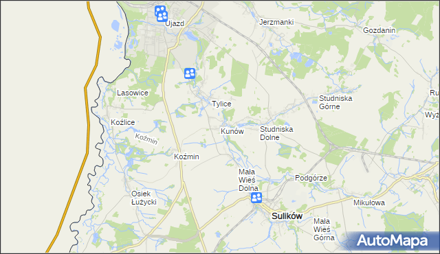 mapa Kunów gmina Zgorzelec, Kunów gmina Zgorzelec na mapie Targeo