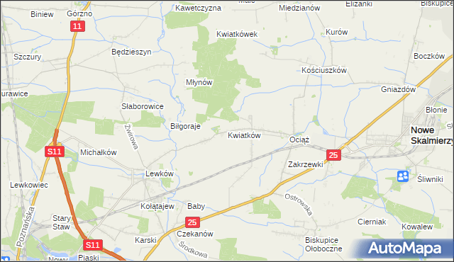 mapa Kwiatków gmina Ostrów Wielkopolski, Kwiatków gmina Ostrów Wielkopolski na mapie Targeo