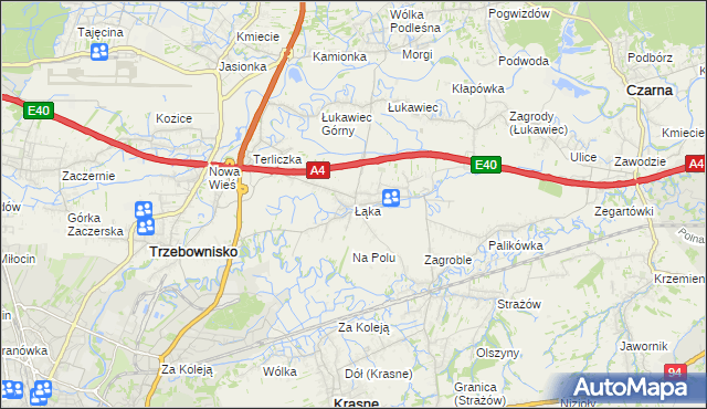 mapa Łąka gmina Trzebownisko, Łąka gmina Trzebownisko na mapie Targeo