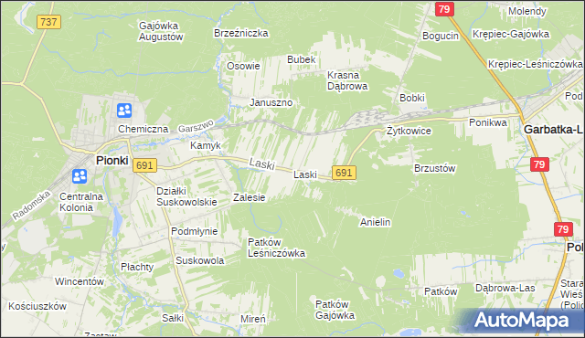 mapa Laski gmina Pionki, Laski gmina Pionki na mapie Targeo