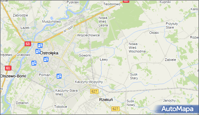 mapa Ławy gmina Rzekuń, Ławy gmina Rzekuń na mapie Targeo