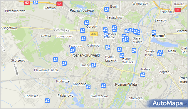 mapa Łazarz gmina Poznań, Łazarz gmina Poznań na mapie Targeo