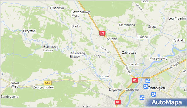 mapa Łazy gmina Olszewo-Borki, Łazy gmina Olszewo-Borki na mapie Targeo