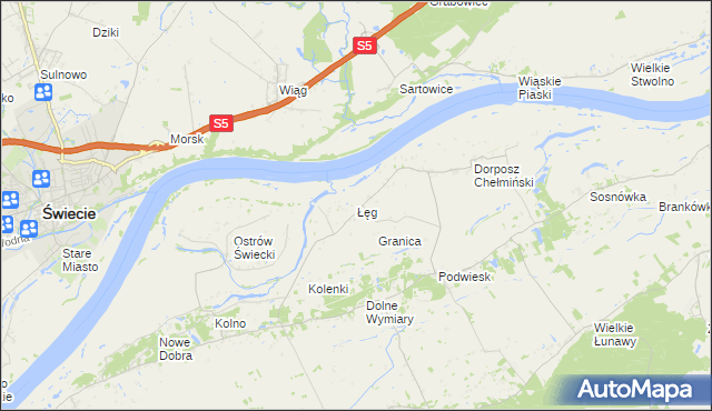 mapa Łęg gmina Chełmno, Łęg gmina Chełmno na mapie Targeo