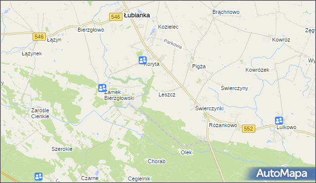 mapa Leszcz gmina Łubianka, Leszcz gmina Łubianka na mapie Targeo